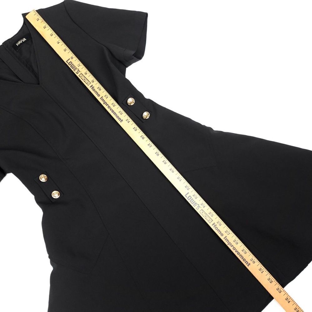 Havva Tailored Military Seamed Short Sleeve Mini Dress Black Gold Preppy Small — image 5 of 7